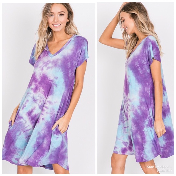 🛍LAST 1! Tie Dye Pocket V Neck Swing Dress! - Picture 4 of 4